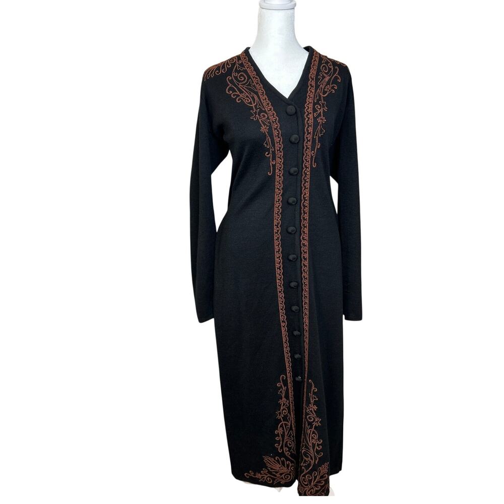 Vitg Marie St. Claire Wool Blend‎ Midi Sweater Dress Embroidery Sz L